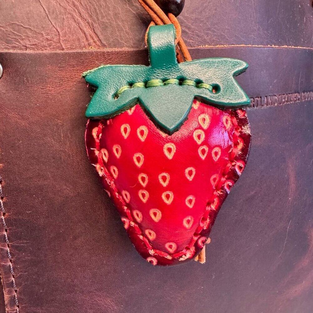 Genuine Leather Strawberry Bag Charm Crossbody Purse Bag Charm NEW - Picture 2 of 5